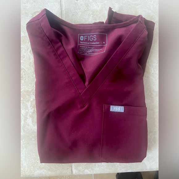 Figs Tops - Burgundy Catarina One Pocket Scrub Top - FIGS
